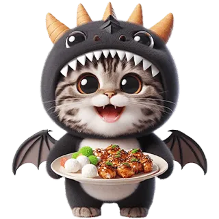 😋 gatto, drago, cibo, carino, animale, cartone animato telegram sticker