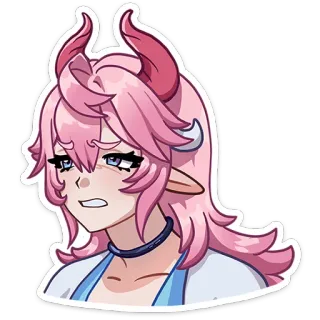 😬 anime, sticker, pink hair, demon, horns, expression telegram sticker