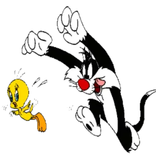 😠 Sylvester Looney Tunes cartoon, cat, bird, chase, animation, Sylvester, Tweety Bird telegram sticker