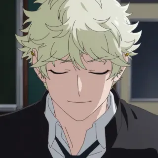 🔷 anime, blonde hair, closed eyes, smiling, male, teenager telegram sticker