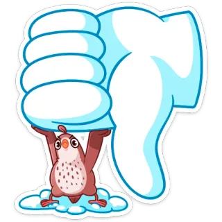 👎 Jempol ke bawah, Tidak suka, Umpan balik negatif, Burung, Awan, Kartun telegram sticker