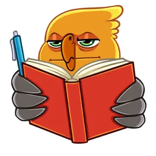 😐 pássaro, lendo, livro, caneta, estudo telegram sticker