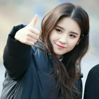 👍 jempol ke atas, wanita, Korea, positif, gadis, senyum, musim dingin telegram sticker