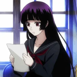 🥀 fille anime, cheveux longs, uniforme scolaire, lecture, fille, anime whatsapp sticker