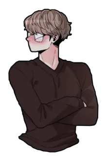 😒 homem, ruborizar, tímido, óculos, suéter, braços cruzados telegram sticker