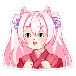😔 cô gái anime, dễ thương, tóc hồng, hoạt hình, nhãn dán, nhân vật telegram sticker
