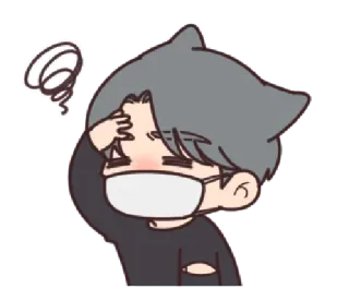 😑 cartoon, sick, mask, headache, anxious, confused, stressed telegram sticker