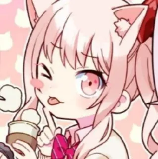 😋 Anime, Garota, Orelhas de gato, Rosa, Kawaii, Bonito whatsapp sticker