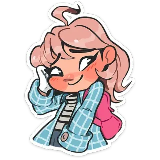 😊 sticker, cartoon, charakter, pinke haare, süß, stilvoll, mädchen telegram sticker