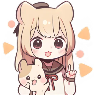 ☝️ 애니메이션 소녀, 치비, 귀여운, 카와이, 만화, 곰 귀, 햄스터, 가리키는 telegram sticker