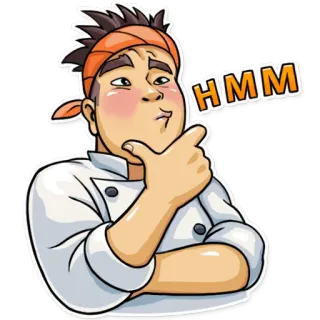 🤔 HMM pensando, chef, hmm, reflexionando, preguntando, cocinero telegram sticker