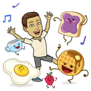 🍳 petit déjeuner, dessin animé, nourriture, oeuf, gaufre, toast, café, joyeux telegram sticker
