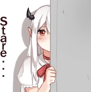 😶 Stare Anime, Fille, Regard fixe, Démon, Cheveux blancs, Mignon, Qui regarde telegram sticker