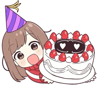 🥳 Kuchen, Geburtstag, Mädchen, Anime, süß, Party telegram sticker