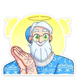 😇 การ์ตูน, คน, ผู้ชาย, เกล็ดหิมะ, เครา, ฤดูหนาว telegram sticker