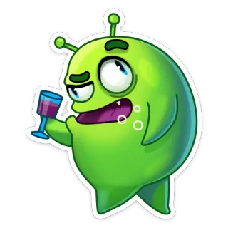 🍷 monstruo, alien, divertido, dibujos animados, bebiendo, fiesta telegram sticker