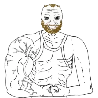 🦾 wojak, meme, sterk, gespierd, bodybuilder, sportschool, chad telegram sticker