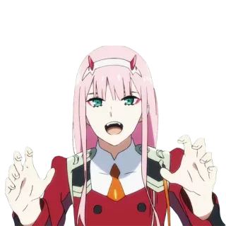🦊 Zero Two Darling in the Franxx anime, girl, horns, pink hair telegram sticker