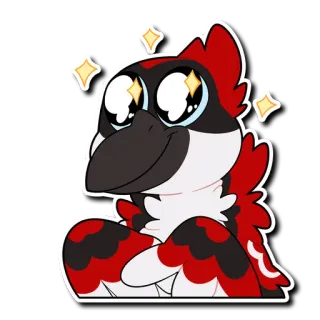 😃 uccello, cartone animato, brillantini, carino, rosso, nero, aviario, adesivo telegram sticker