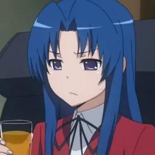 💜 anime, girl, blue hair, serious, drink telegram sticker