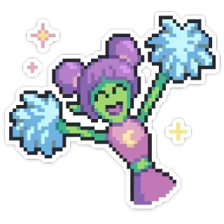 🥳 Cheerleader, Pixel Art, Cartoon, Anfeuern, Pompons, Süß whatsapp sticker