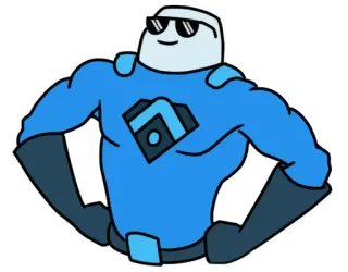 😎 Dessin animé, Personnage, Super-héros, Cool, Lunettes de soleil, Bleu, Fort whatsapp sticker