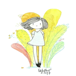 🙂 fille, mignon, dessin, art, illustration, fantaisiste whatsapp sticker