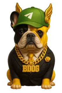😐 BDOG Hund, Tier, Haustier, Französische Bulldogge, Anzug, Gold, Hut, Digitale Kunst telegram sticker
