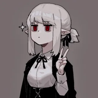 🕯 anime, girl, elf, red eyes, peace sign, cute telegram sticker