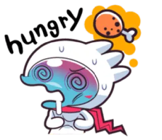 😵 hungry lapar, kartun, makanan, ayam, kawaii, lucu telegram sticker