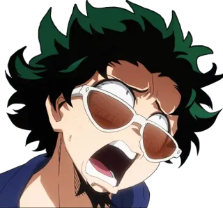 😤 Izuku Midoriya My Hero Academia アニメ, 僕のヒーローアカデミア, 緑谷出久, 衝撃, 面白い, サングラス, ミーム telegram sticker