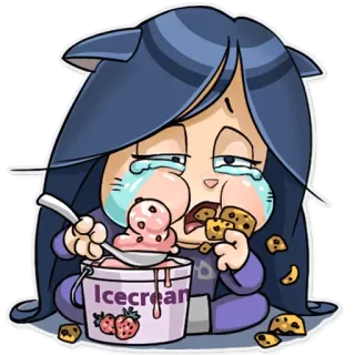 🥺 Icecream ice cream, eating, crying, sad, cartoon, food, dessert whatsapp sticker