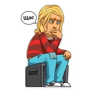 🤔 Kurt Cobain Щас kurt cobain, nirvana, muzyk, kreskówka, naklejka whatsapp sticker
