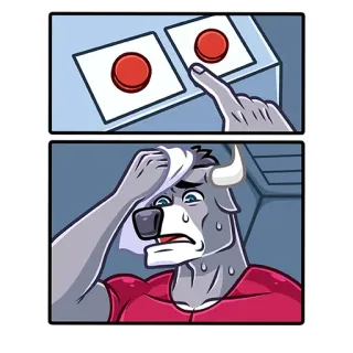 😅 공황, 결정, 땀, 빨간 버튼, 만화, 스트레스, 황소, 의인화, 압박 telegram sticker