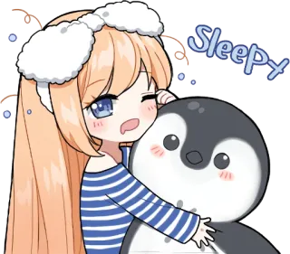 😪 Sleepy Anime, Sonolento, Fofo, Kawaii, Pinguim, Menina, Personagem telegram sticker