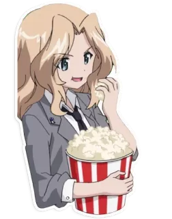 🍿 Anime, Cô gái, Bắp rang bơ, Phim hoạt hình, Đồ ăn nhẹ, Dễ thương telegram sticker