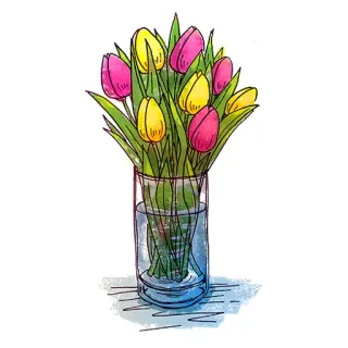 💐 tulips, flowers, bouquet, vase, watercolor, spring, floral telegram sticker
