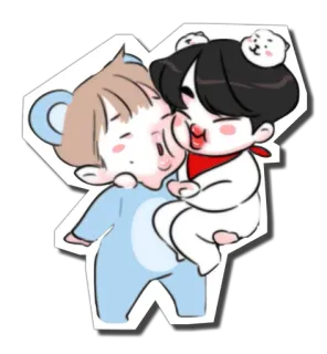 🍙 Cartoon, Süß, Umarmung, Paar, Anime, Kawaii telegram sticker
