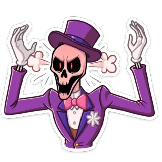 😡 骸骨, 怒り, 漫画, イライラ, シルクハット, 蝶ネクタイ, スーツ telegram sticker