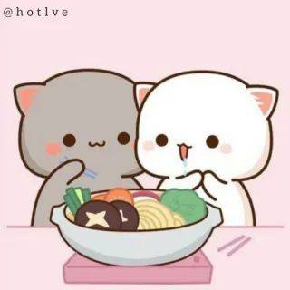 🤪 @hotlve cats, food, cute, animals, eating, noodles, kawaii telegram sticker