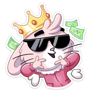 😎 lapin, lapinou, argent, couronne, lunettes de soleil, dessin animé, personnage, autocollant telegram sticker