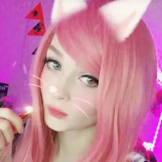 😕 femme, cheveux roses, oreilles de chat, filtre, portrait telegram sticker