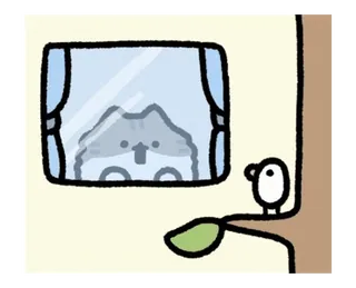 😜 gato, pájaro, ventana, lindo, dibujos animados, animal telegram sticker