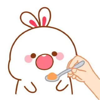 🍼 conejo, comiendo, cuchara, lindo, dibujos animados, comida telegram sticker
