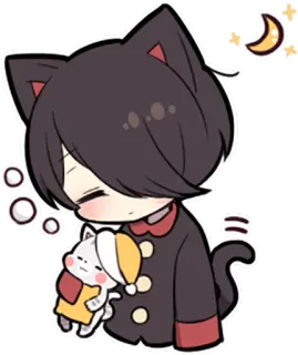 🌙 Anime, Katze, Schläfrig, Kawaii, Niedlich, Mond, Sterne whatsapp sticker