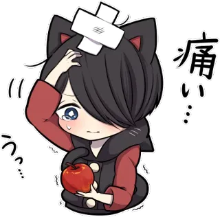 ☹ 痛い Chibi, Lucu, Sedih, Anime, Manga, Telinga kucing, Apel, Stiker telegram sticker