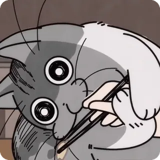 🌟 mèo, ăn, đũa, anime, hoạt hình whatsapp sticker