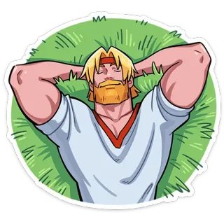 ⭐ man, grass, relaxation, lying down, cartoon, leisure telegram sticker