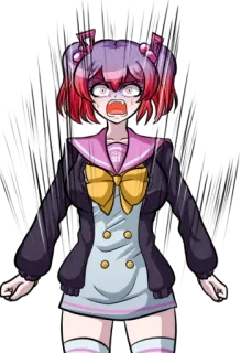 😨 animé, dessin animé, choqué, peur, émotion, cheveux roses, écolière telegram sticker