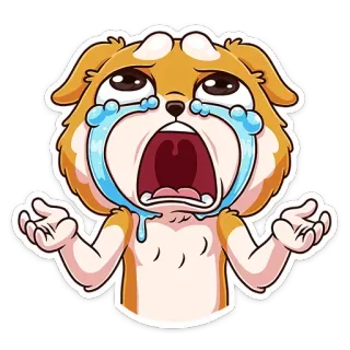 😭 piangere, triste, cane, cucciolo, lacrime, arrabbiato, cartone animato whatsapp sticker